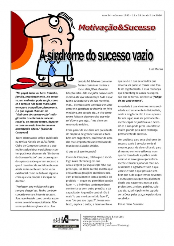 12 a 18 de abril de 2026 - A síndrome do sucesso vazio